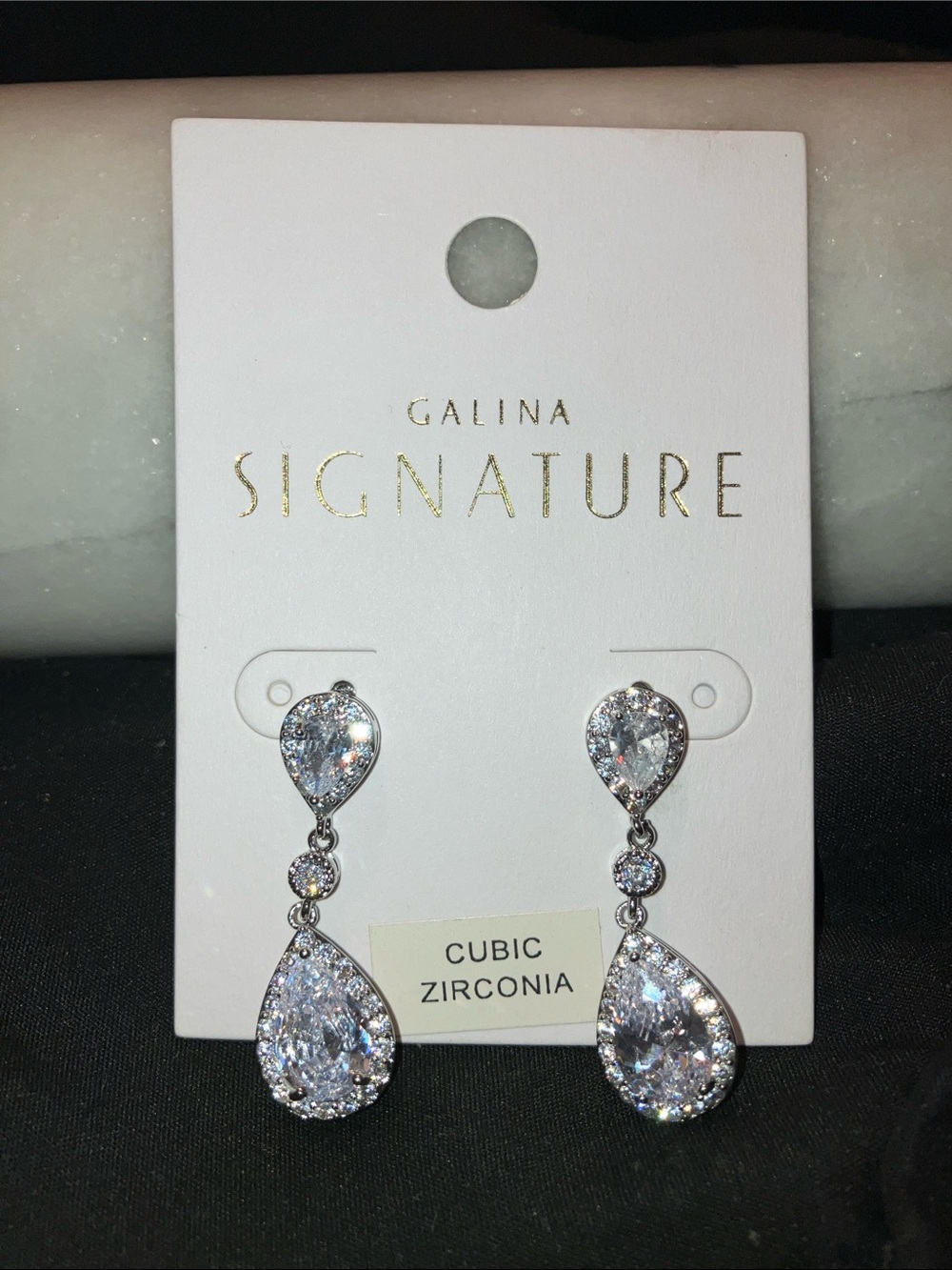 Galina Signature Silver Teardrop Cubic Zirconia Bridal Drop Earrings